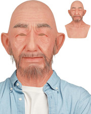KUMIHO Realistic Silicone Old Man Mask with Beard Human Face Grandpa Disguise He