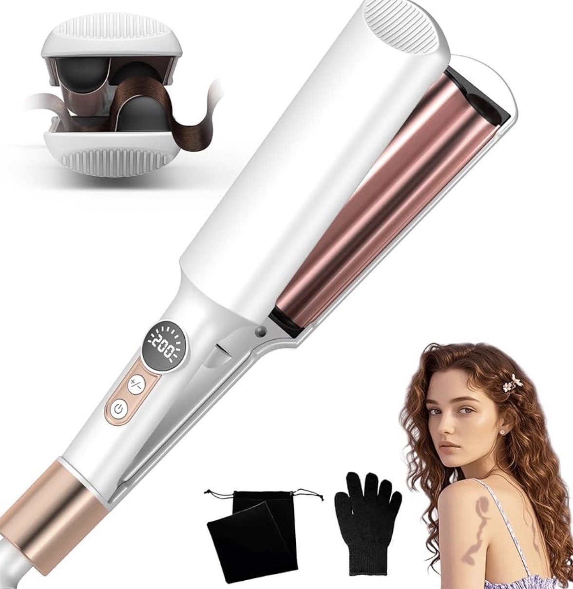 Hair Curler Waver Crimper Ionic Wavy Mini Curling Iron Wand Deep French Waves
