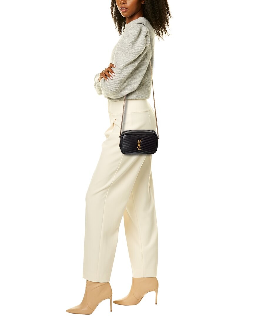 Saint Laurent Lou Mini Borsa per Fotocamera in Pelle Trapuntata Donna Nera Os