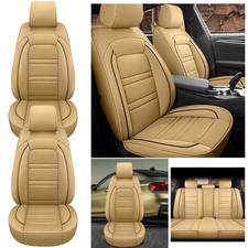Luxury Leather Car Seat Covers 5-seats Full Set Protector Beige For Volkswagen
