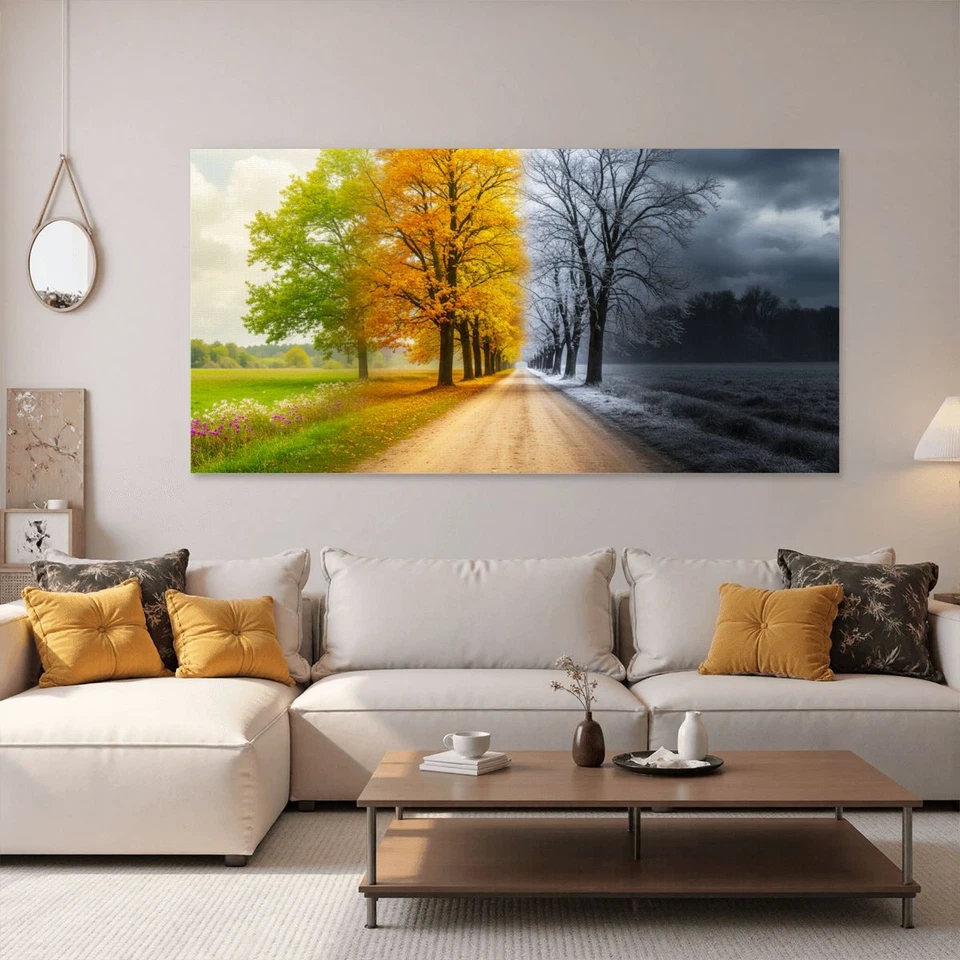 Split Seasons Canvas Wall Art Autumn Winter Nature Print Home Decor  - Image 2 of 4