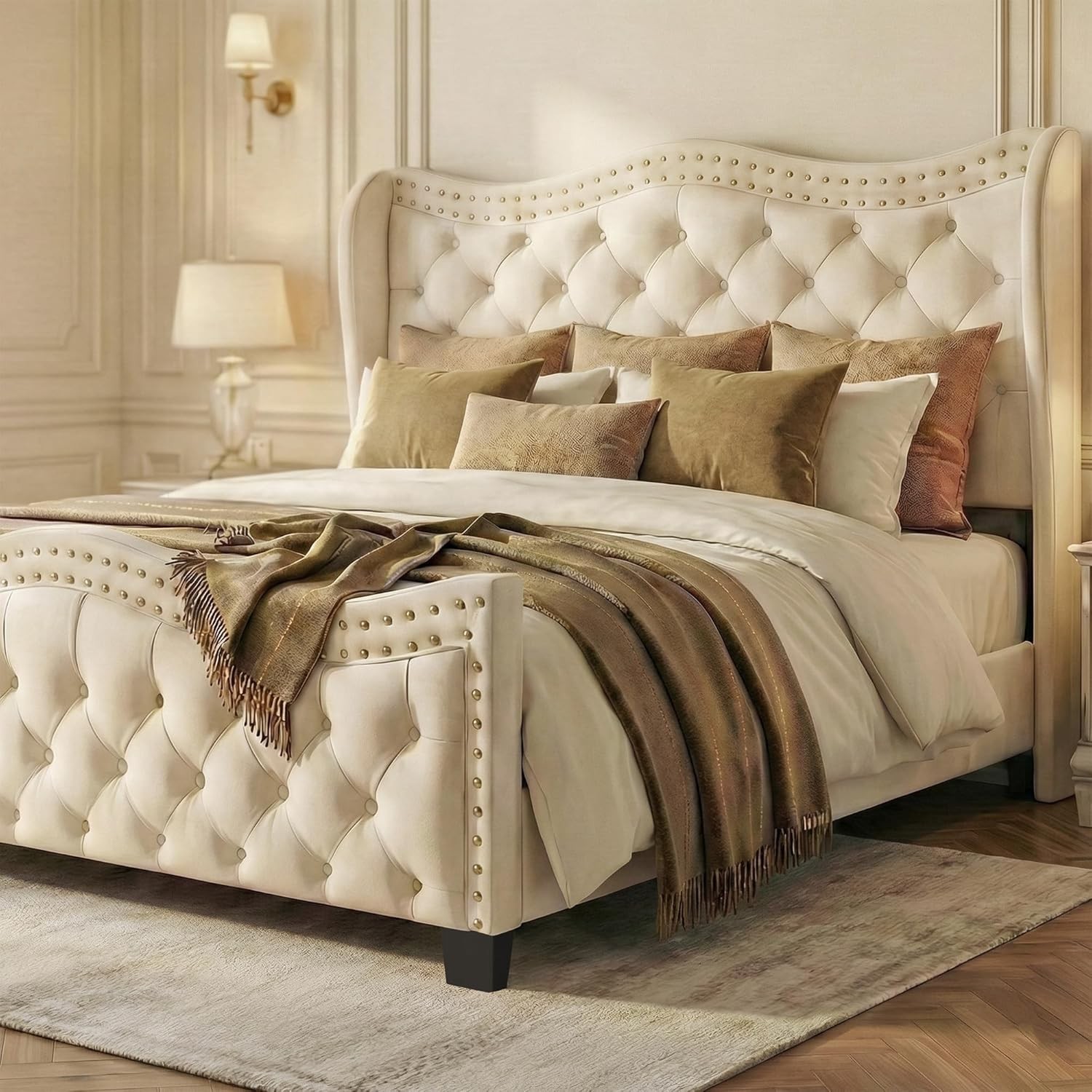 - 50" Wingback Tufted Headboard/footboard, Jet Black Velvet