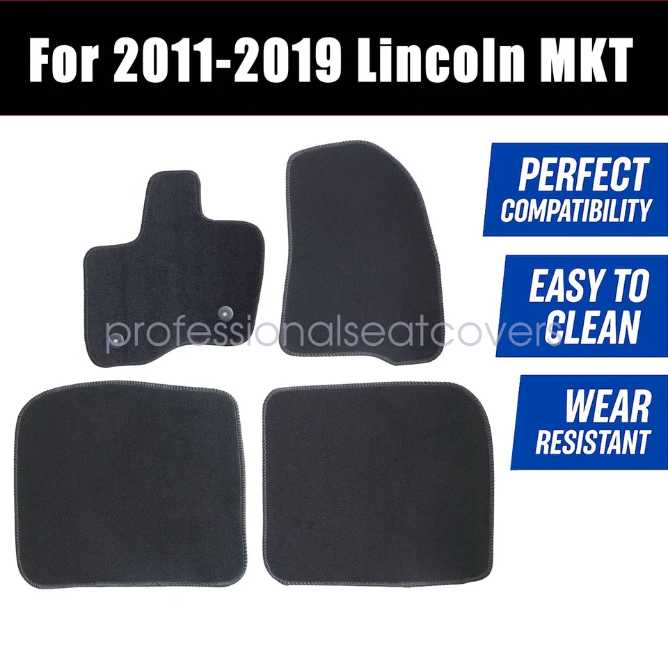 Front & Rear Floor Mats Carpet Waterproof Velour Black For 2010-2019 Lincoln MKT - Image 3 of 4