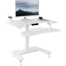 VIVO White 36" Electric Mobile Height Adjustable Two Platform Standing Desk