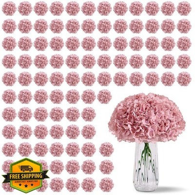 KISLOHUM Dusty Rose Hydrangea Silk Flower Heads w/Stems 80PCS
