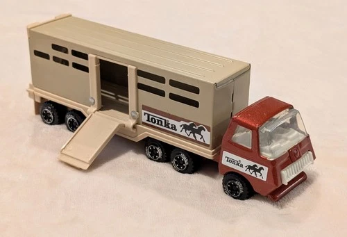 Vintage 1970s Tonka Horse Transport Semi Truck & Livestock Trailer Pressed Steel