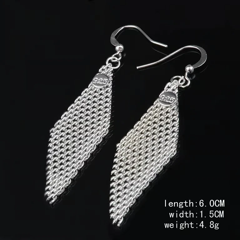 925 Sterling Silver Mesh Chainmail Chain Link Dangle Earrings NEW - Image 4 of 4