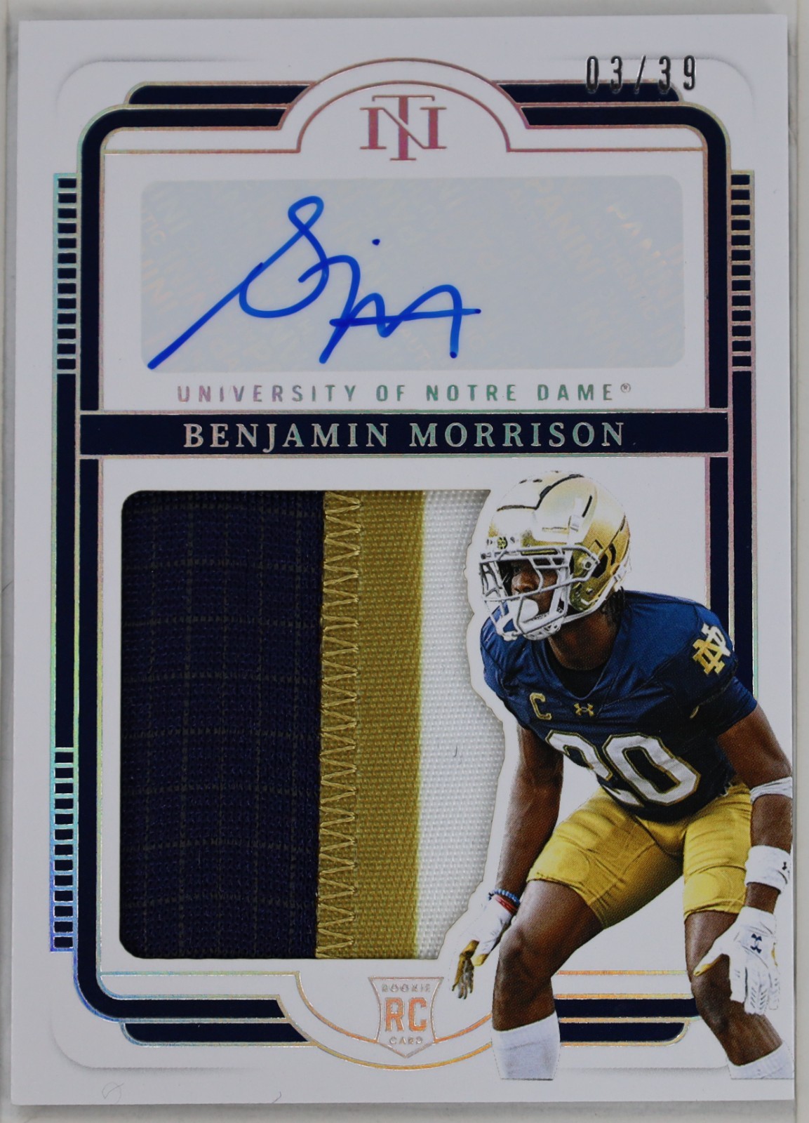 2025 Panini National Treasures 3 Color Patch Benjamin Morrison #96 RPA /39 RC