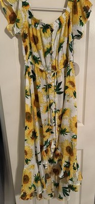 NWT Kiss The Sky White Yellow Sunflower Women s Button Tie High-Low Dress Large 