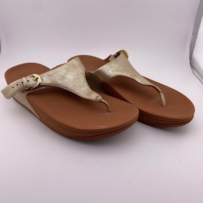 FitFlop Gold Buckle Adjustable Thong Sandals Womens US 7 Comfort Shoes