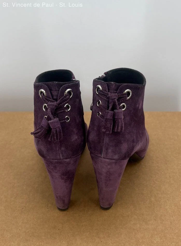 Bota de tornozelo feminina The Original Car Shoe camurça 2255531 camurça roxa zíper EUA 6.5 - Imagem 3 de 4