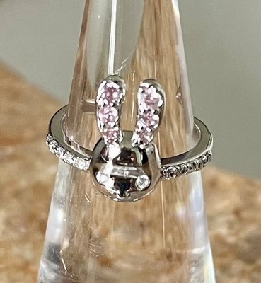 Bomb Party Retro Cottontail & Co RBP3186 Sparkle Bunny Pink Cz Rhodium Ring HTF