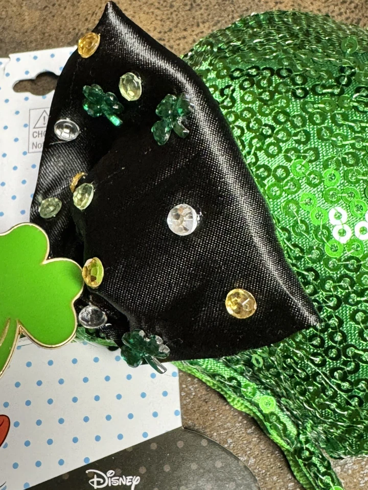 DISNEY Minnie Mouse HEADBAND EARS New Costume Green St. Patrick’s Sequin Lucky - Image 2 of 3