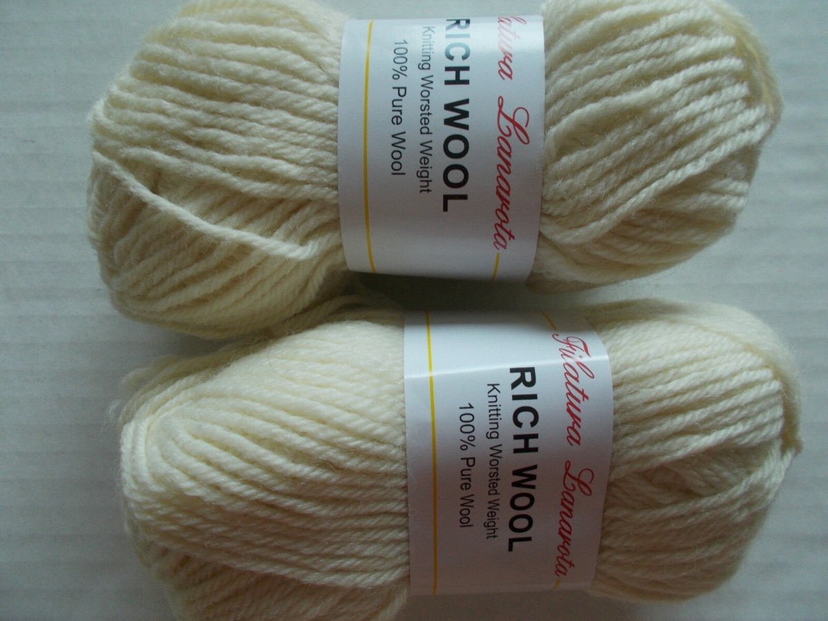 Filatura Lanarota Rich 100% wool yarn, Natural (off white),lot of (104  yds ea)