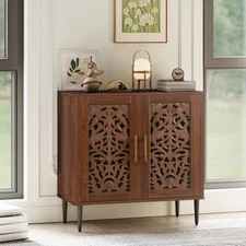 Vintage Hollow Carving Buffet Cabinet Wood Accent Cabinet Sideboards with Doors