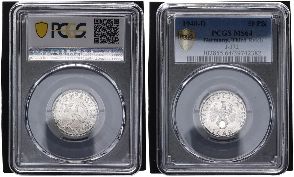 3. Reich 50 Pfennig 1940-D J.372 PCGS MS64 fast Stempelglanz    116022 - Bild 1 von 1