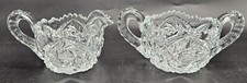 EAPG Double Handle Sugar Bowl and Creamer Buzzstars and Diamond Etched Panels