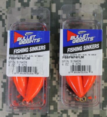 FOUR PBSPNP4FLM 4 oz Spin Sinkers Bullet Weights, Flame, TWO 2-Packs BRAND NEW!