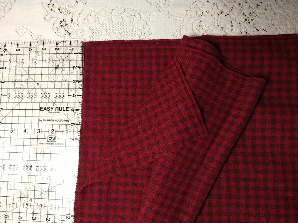 Red on Red Gingham Check Design Midweight Wool Fabric 16" Long x 58" Wide - Image 4 of 4