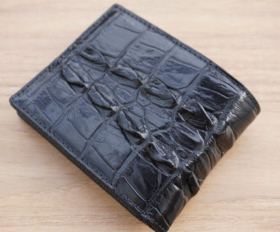 Black Real Hornback Crocodile Leather Men's Bifold Wallets V71