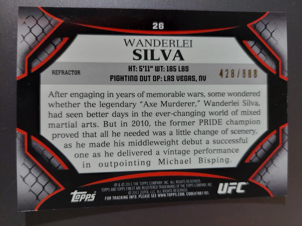 Wanderlei Silva #26 2011 Topps UFC Finest Refractor #428/888 - Image 2 of 2