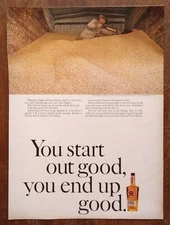 1966 Four Roses Whiskey Promo Man Shoveling Grain Photo Vintage Print Ad