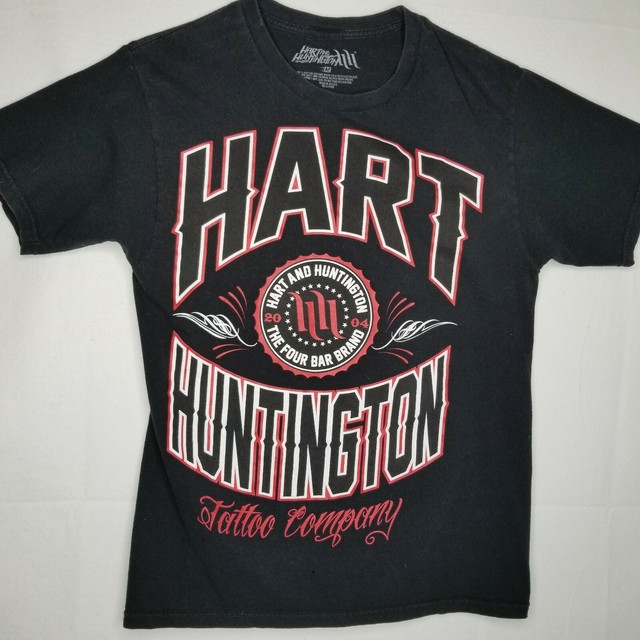 Hart And Huntington Tattoo Company Mens Black Four Bar Brand T Shirt Size Med eBay
