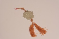 Authentic Antique Carved Jade W/ Original Rope Tassel Rare Pendant 