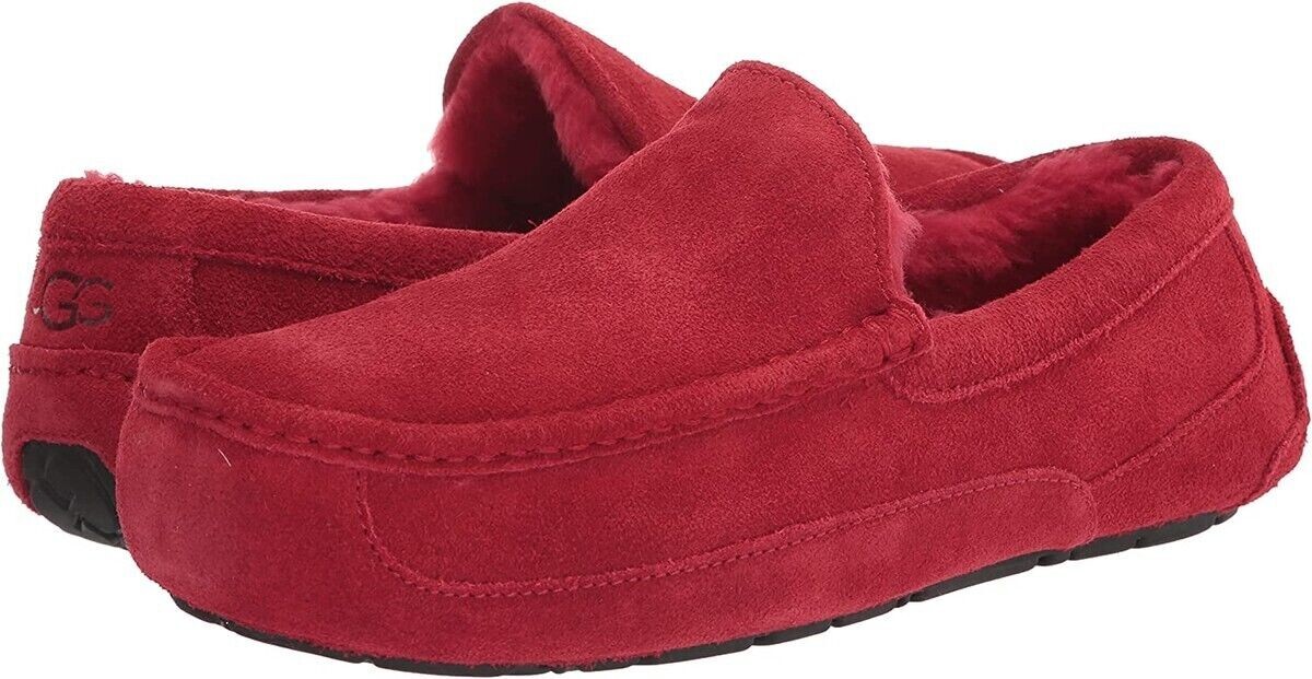 UGG Men\'s‎ Ascot Slipper Authentic Style 1101110 Samba Red 11 UGG ASCOT SAMBA RED SUEDE SHEEPSKIN SLIPPERS MOCCASINS SHOES  main image 3