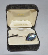 Vintage G.D. Beatson Ltd Koha New Zealand Paua Shell Rhodium Plate Tie Tack 1950