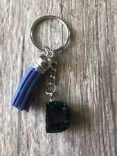 Handmade Resin Letter Initial D Black With Green Glitter Keychain