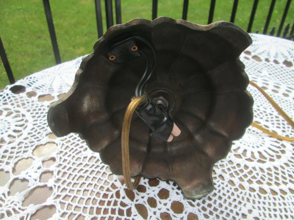 Antigua Artesanía Acabado Bronce Hierro Fundido Lámpara Chimenea Globo Tirar Cadena 13" Foto 4 de 4