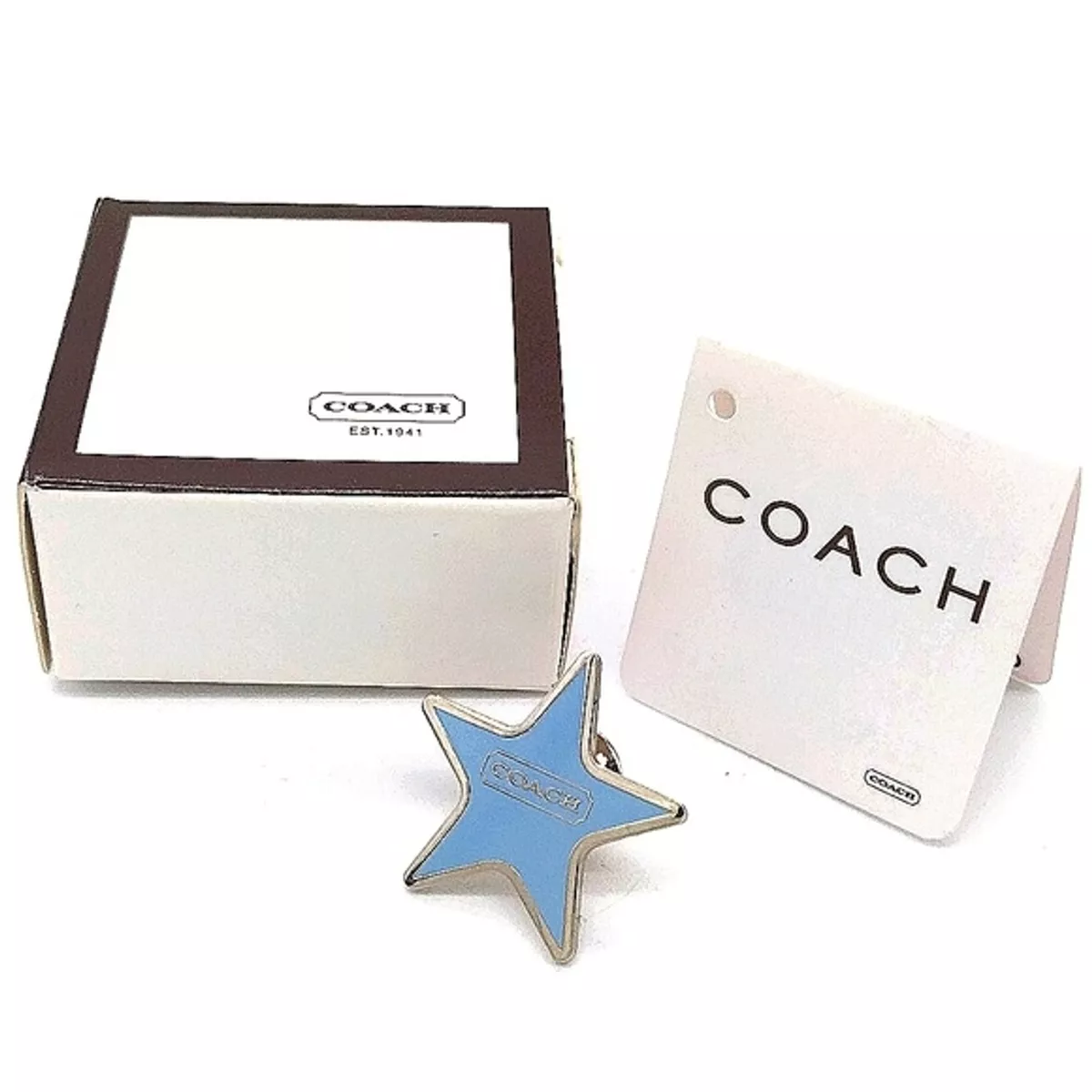 RARE COACH Sky Blue Star Lapel Pin Brooch Purse Charm Vintage New in box