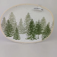 Eli & Ana Christmas Holiday Evergreen Appetizer Dessert Platter Ceramic Oval