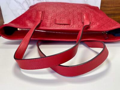 Authentic GUCCI Red Leather Zip Top Tote Shoulder Bag | eBay