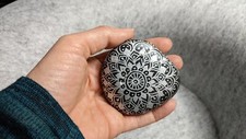 Hand Painted Rock / Stone - mandala silver black gray line design