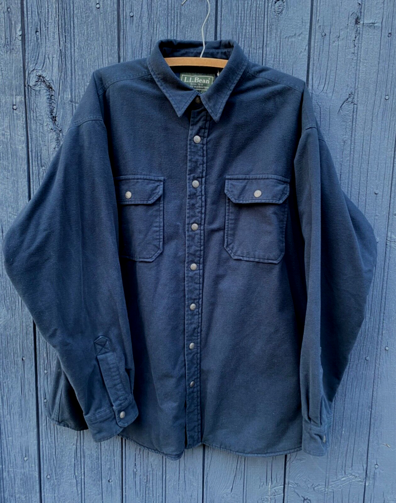 LL BEAN Jacket Shacket Men’s (XL-REG) Quilted Overshirt Navy Blue Flannel Chamoi
