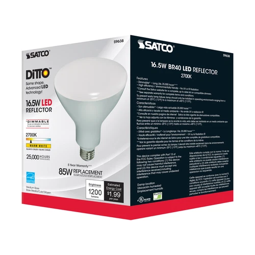 Satco S9638 LED VWFL Very Wide Flood 16.5W =85W BR40 Medium E26 2700K Warm White - Picture 4 of 11