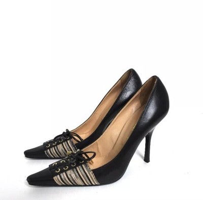 black leather lace up pumps