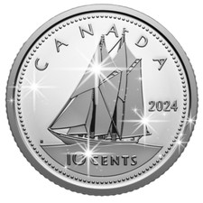 Canada 10 cents SILVER, BLUENOSE SCHOONER Coin, King Charles Effigy, 2024