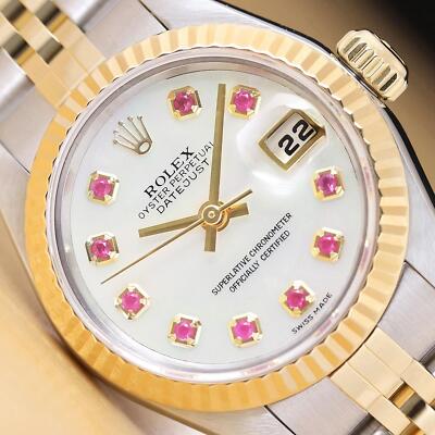 ROLEX LADIES DATEJUST 79173 MOTHER OF PEARL RUBY DIAL 18K GOLD SS