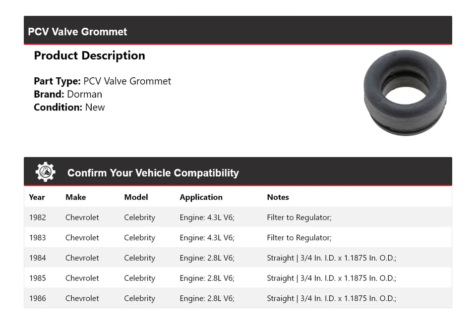Para 1982-1986 Chevrolet Celebrity Dorman PCV válvula ilhó 1983 1984 1985 - Imagem 2 de 4