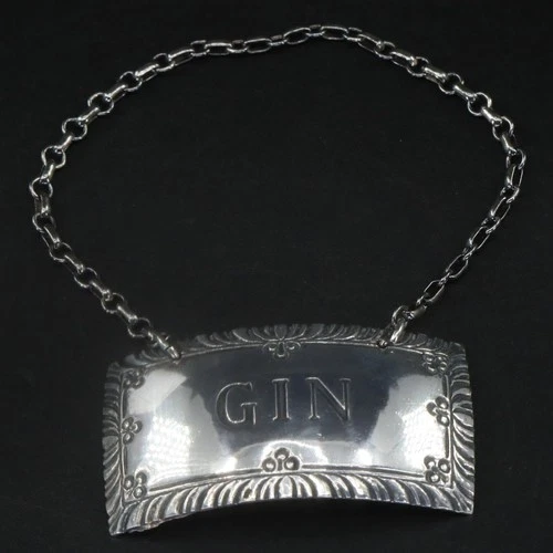 VTG Sterling Silver WILLIAMSBURG KIRK STIEFF Engraved GIN Decanter Tag - 13.5g