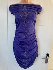 Fuscio Purple Off Shoulder Bodycon Dress UK 8 10 Ruched Party Mini