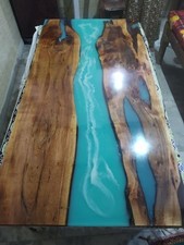 48"x24" Blue River Epoxy Table Top Live Edge Walnut Slab For Office Furniture