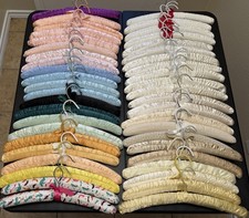 44 Vintage Padded Hangers Satin/Silk Fabric Covered Lingerie Hangers Multicolor