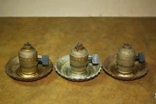 Matched Wet of 3 Vintage Brass Leviton "Fat Boy" Paddle Lamp Sockets w Bobeches