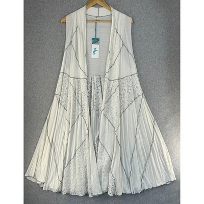 Kyla Seo Amelia Duster Vest White Lace Patchwork Coquette Fairy Size Large NWT