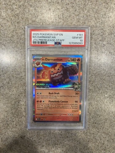 PSA 10 Pokémon Journey Together N’s Darmanitan #181 Prerelease Staff Promo