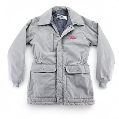 Vintage 80s Swingster Gray Work Coat Jacket Men Small Tech Tire Repairs Logo USA